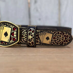 Laser Cut Leather Poker Aces Western Belt with Removable Buckle - Gold - OriginalWestern.com