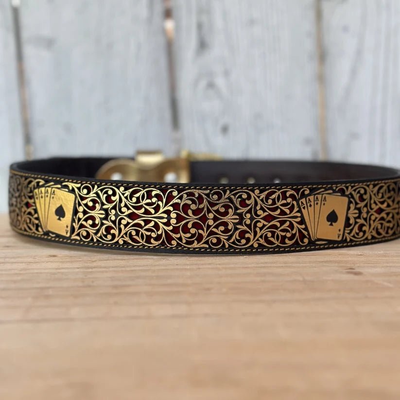 Laser Cut Leather Poker Aces Western Belt with Removable Buckle - Gold - OriginalWestern.com