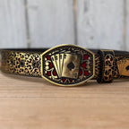 Laser Cut Leather Poker Aces Western Belt with Removable Buckle - Gold - OriginalWestern.com