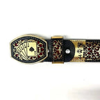 Laser Cut Leather Poker Aces Western Belt with Removable Buckle - Gold - OriginalWestern.com