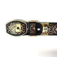 Laser Cut Leather Poker Aces Western Belt with Removable Buckle - Gold - OriginalWestern.com