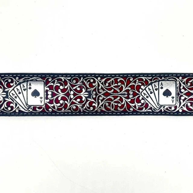 Laser Cut Leather Poker Aces Western Belt with Removable Buckle - Silver - OriginalWestern.com