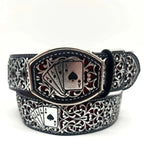 Laser Cut Leather Poker Aces Western Belt with Removable Buckle - Silver - OriginalWestern.com