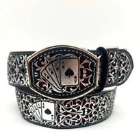 Laser Cut Leather Poker Aces Western Belt with Removable Buckle - Silver - OriginalWestern.com
