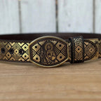 Laser Cut Leather San Judas Western Belt with Removable Buckle - Gold - OriginalWestern.com