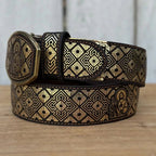 Laser Cut Leather San Judas Western Belt with Removable Buckle - Gold - OriginalWestern.com