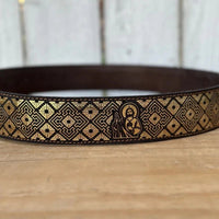 Laser Cut Leather San Judas Western Belt with Removable Buckle - Gold - OriginalWestern.com