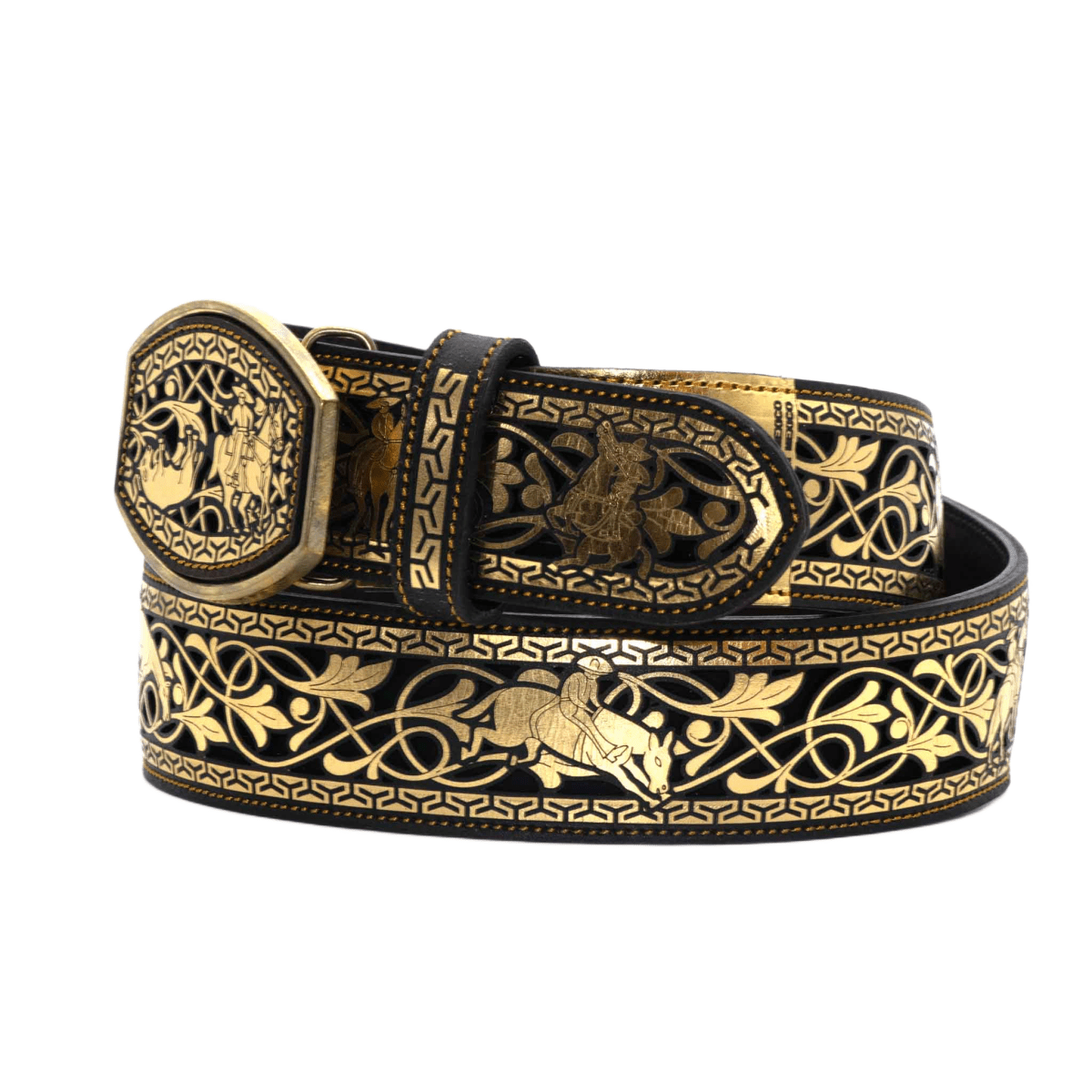 Laser Cut Leather Suerte Charra Western Belt with Removable Buckle - Gold - OriginalWestern.com