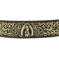Laser Cut Leather Virgen de Guadalupe Western Belt with Removable Buckle - Gold - OriginalWestern.com