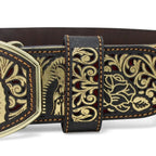 Laser Cut Leather Virgen de Guadalupe Western Belt with Removable Buckle - Gold - OriginalWestern.com