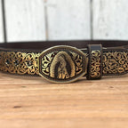 Laser Cut Leather Virgen de Guadalupe Western Belt with Removable Buckle - Gold - OriginalWestern.com