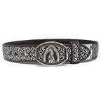 Laser Cut Leather Virgen de Guadalupe Western Belt with Removable Buckle - Silver - OriginalWestern.com
