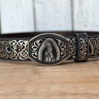 Laser Cut Leather Virgen de Guadalupe Western Belt with Removable Buckle - Silver - OriginalWestern.com