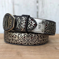 Laser Cut Leather Virgen de Guadalupe Western Belt with Removable Buckle - Silver - OriginalWestern.com
