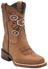 Silverton Kid's Linda All Leather Square Toe Boots-Tobacco