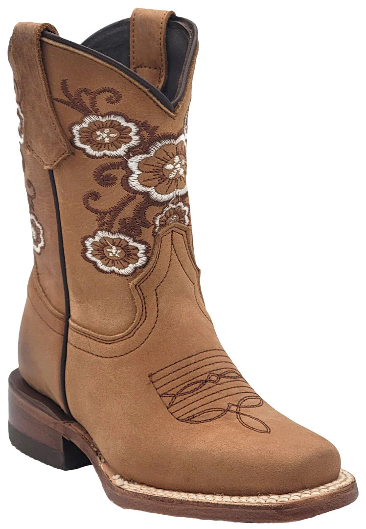 Silverton Kid's Linda All Leather Square Toe Boots-Tobacco