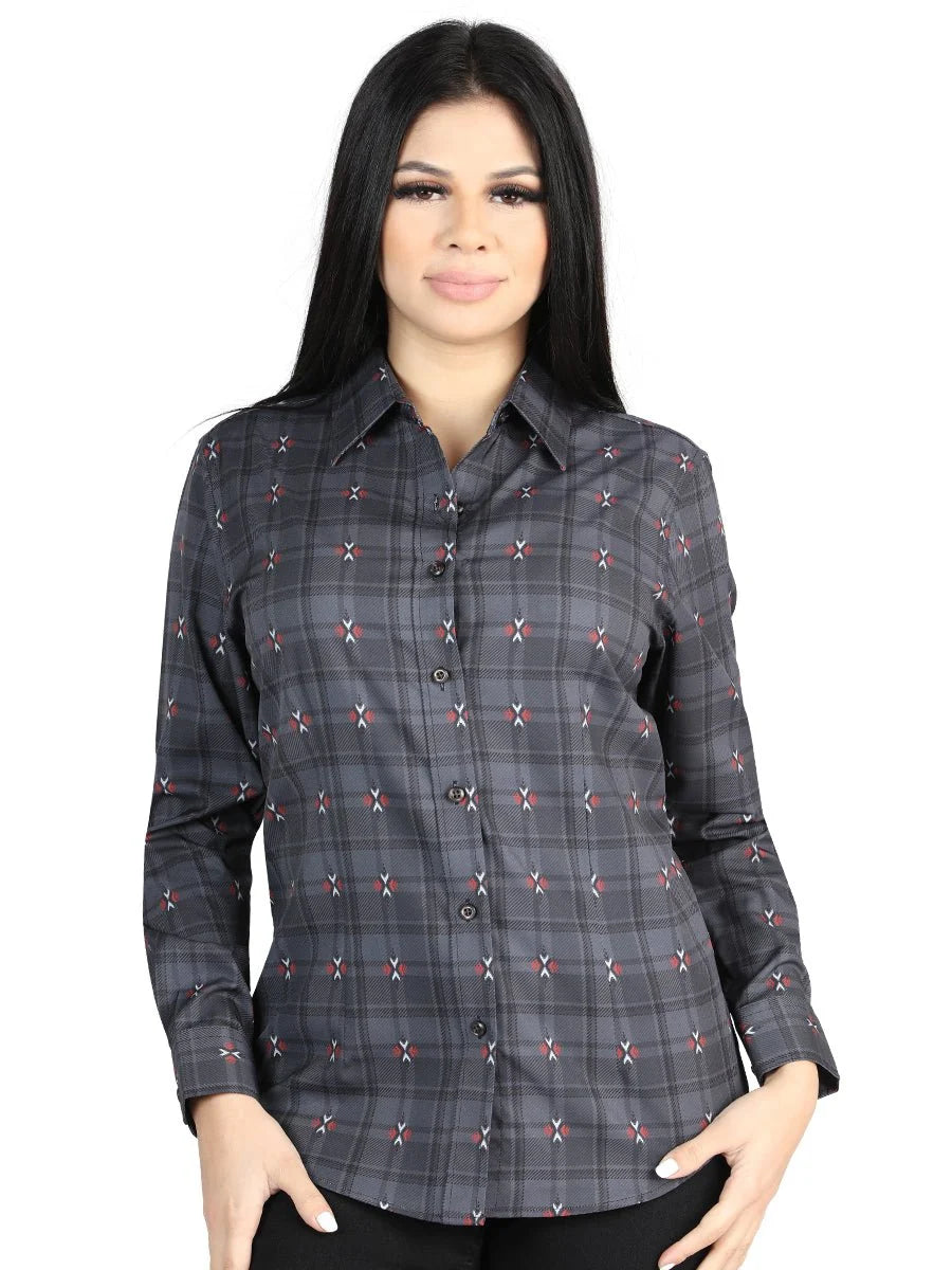 El General Womens  -  Casual Long-Sleeve Shirt - Gray/Brown 44725