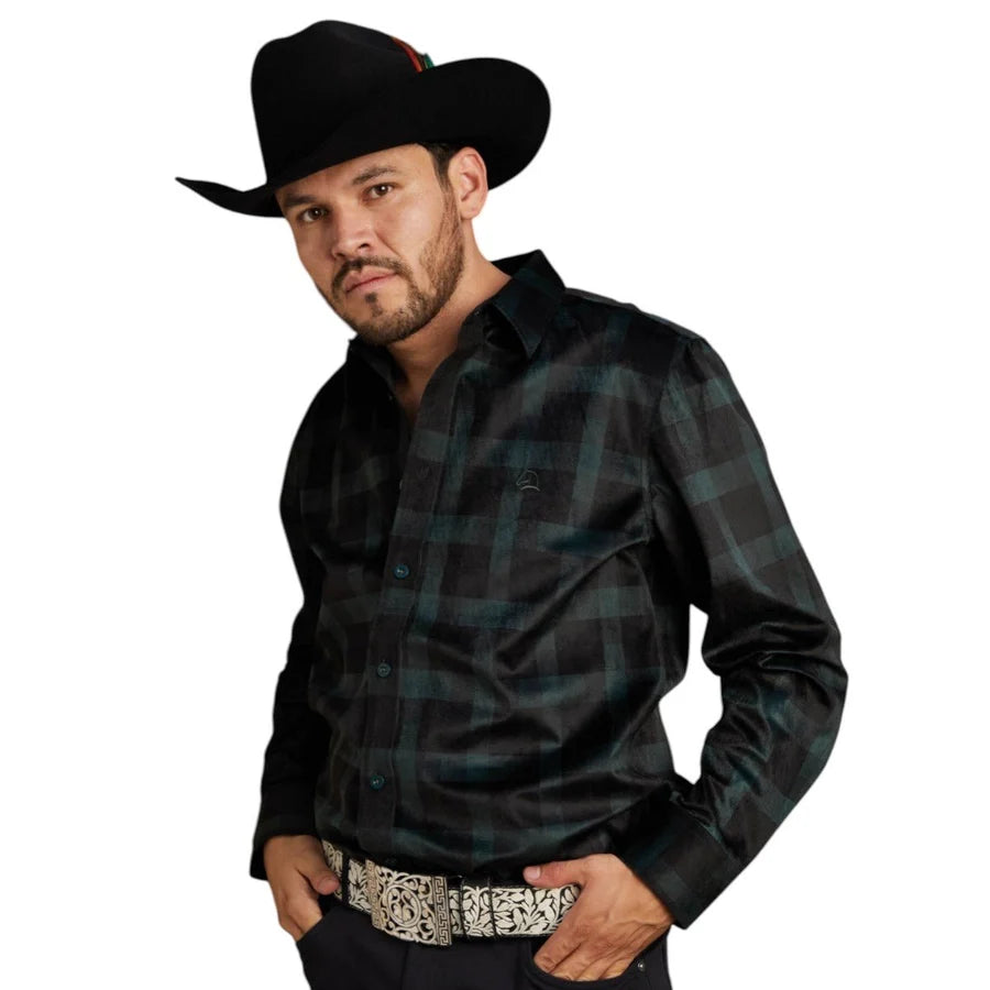 White Diamonds - Western Shirt with Snap Button- Double Pocket and Embroidered Detail -Black WD-815