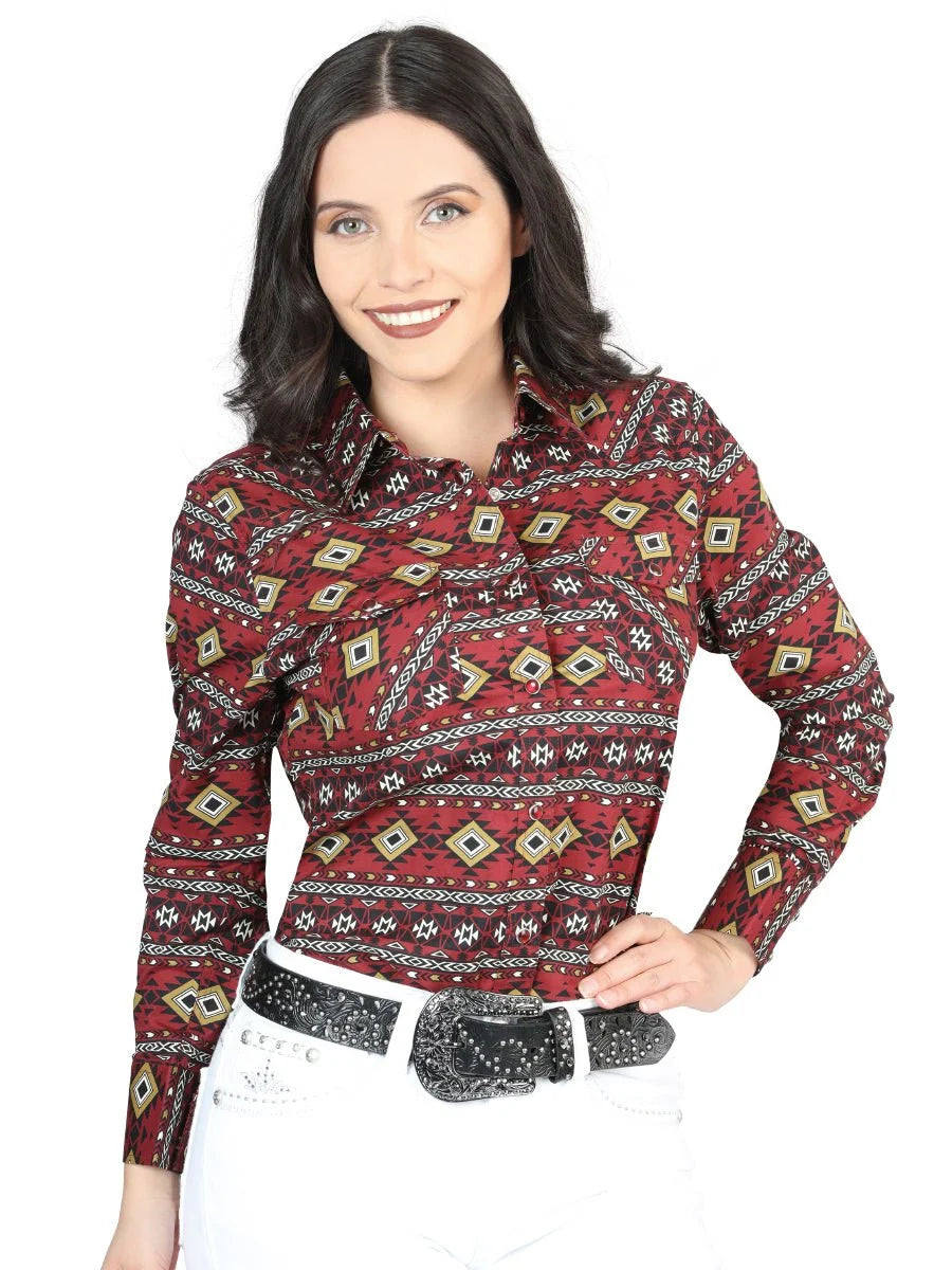 El General Women's Casual Long-Sleeve Shirt  Burgundy 44407