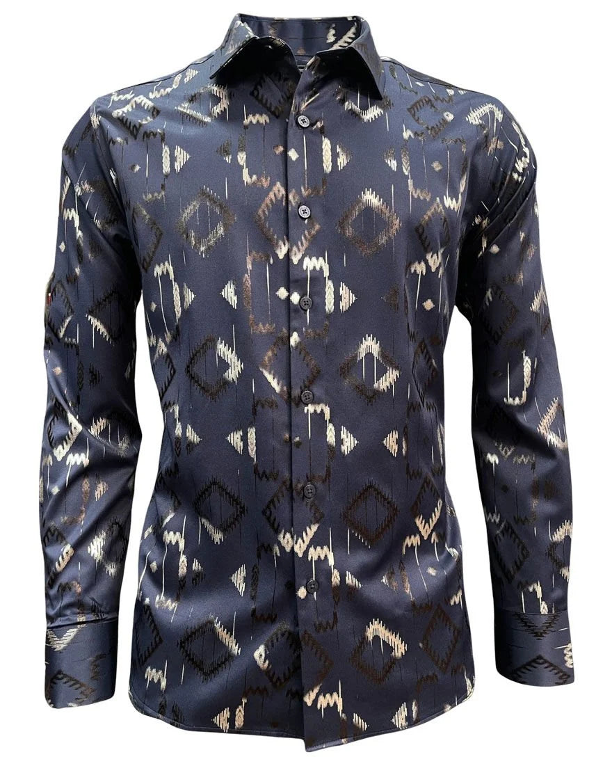 Lamasini - Navy Pattern Dress Shirt  4474 LAM-3595