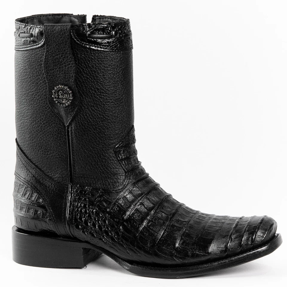 Men's Alligator Caiman Belly Print Dubai Square Toe Cowboy Boots w/ Zipper - Black - OriginalWestern.com