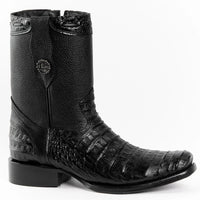 Men's Alligator Caiman Belly Print Dubai Square Toe Cowboy Boots w/ Zipper - Black - OriginalWestern.com