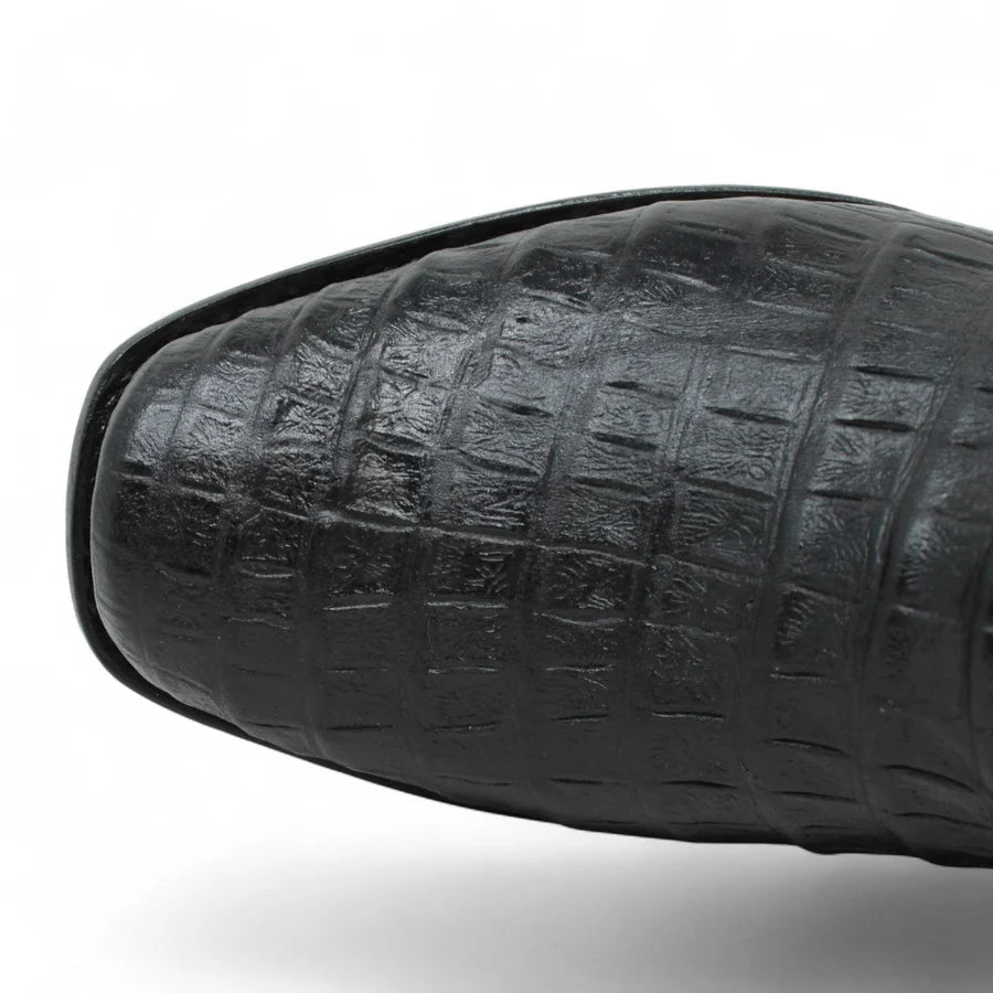 Men's Alligator Caiman Belly Print Dubai Square Toe Cowboy Boots w/ Zipper - Black - OriginalWestern.com