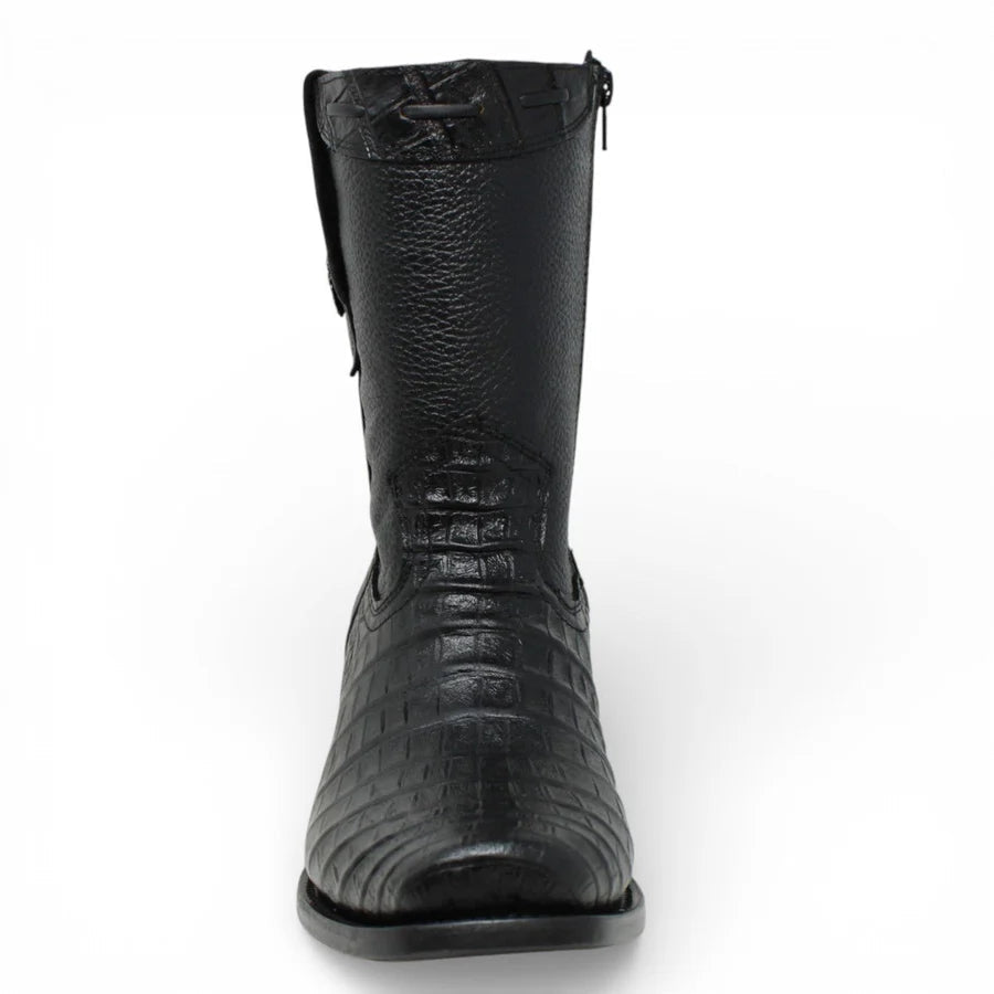 Men's Alligator Caiman Belly Print Dubai Square Toe Cowboy Boots w/ Zipper - Black - OriginalWestern.com