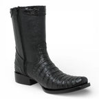 Men's Alligator Caiman Belly Print Dubai Square Toe Cowboy Boots w/ Zipper - Black - OriginalWestern.com