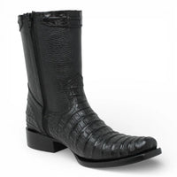 Men's Alligator Caiman Belly Print Dubai Square Toe Cowboy Boots w/ Zipper - Black - OriginalWestern.com