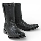 Men's Alligator Caiman Belly Print Dubai Square Toe Cowboy Boots w/ Zipper - Black - OriginalWestern.com