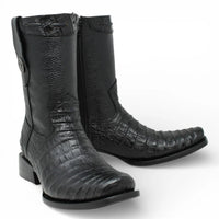 Men's Alligator Caiman Belly Print Dubai Square Toe Cowboy Boots w/ Zipper - Black - OriginalWestern.com