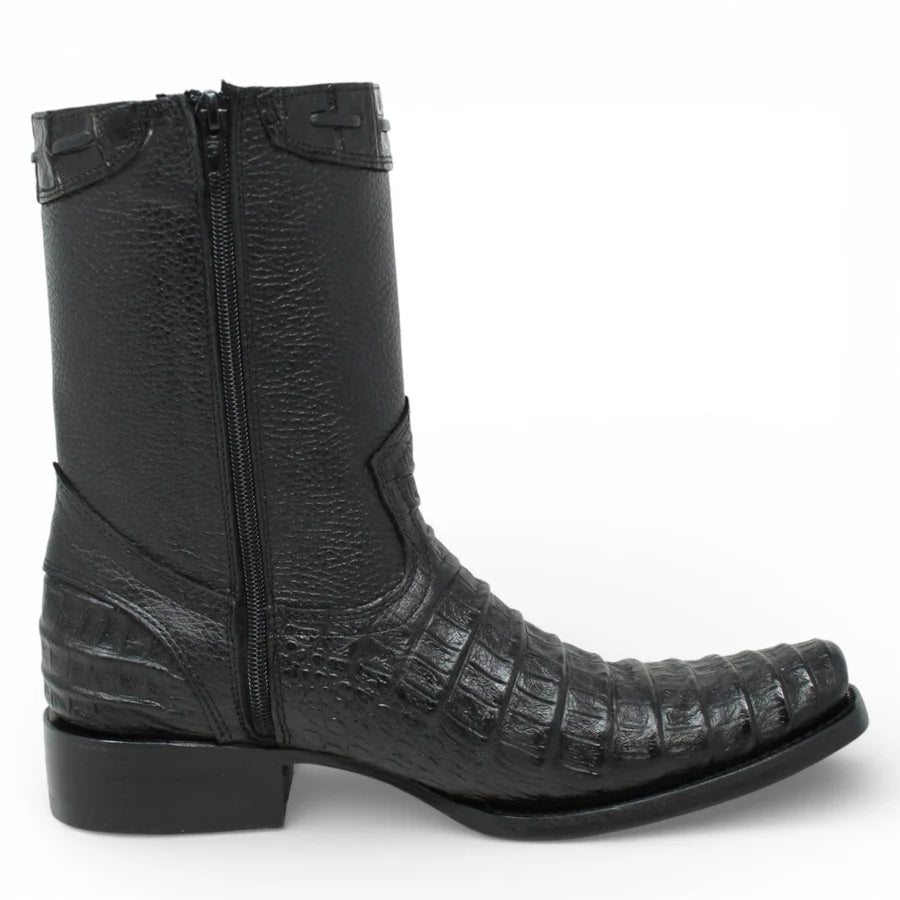 Men's Alligator Caiman Belly Print Dubai Square Toe Cowboy Boots w/ Zipper - Black - OriginalWestern.com