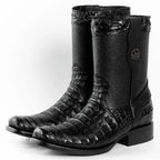 Men's Alligator Caiman Belly Print Dubai Square Toe Cowboy Boots w/ Zipper - Black - OriginalWestern.com