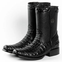 Men's Alligator Caiman Belly Print Dubai Square Toe Cowboy Boots w/ Zipper - Black - OriginalWestern.com
