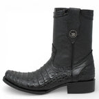 Men's Alligator Caiman Belly Print Dubai Square Toe Cowboy Boots w/ Zipper - Black - OriginalWestern.com