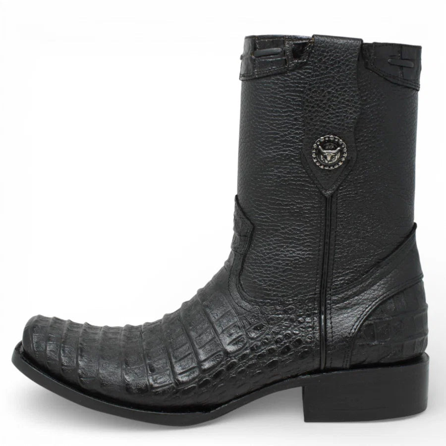 Men's Alligator Caiman Belly Print Dubai Square Toe Cowboy Boots w/ Zipper - Black - OriginalWestern.com