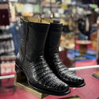Men's Alligator Caiman Belly Print Dubai Square Toe Cowboy Boots w/ Zipper - Black - OriginalWestern.com