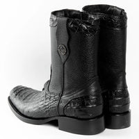 Men's Alligator Caiman Belly Print Dubai Square Toe Cowboy Boots w/ Zipper - Black - OriginalWestern.com