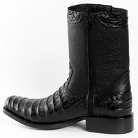 Men's Alligator Caiman Belly Print Dubai Square Toe Cowboy Boots w/ Zipper - Black - OriginalWestern.com