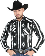 El General - Men's Black Western Shirt with Striped Diamond Pattern 44475
