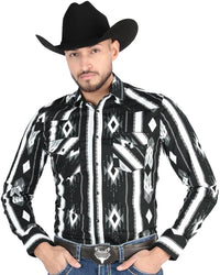 El General - Men's Black Western Shirt with Striped Diamond Pattern 44475