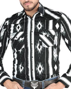 El General - Men's Black Western Shirt with Striped Diamond Pattern 44475