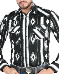 El General - Men's Black Western Shirt with Striped Diamond Pattern 44475