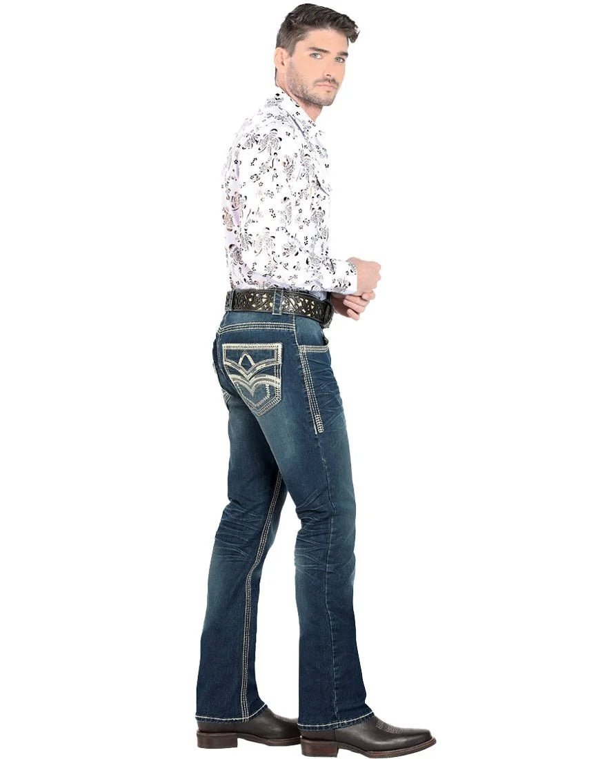 Men's Boot Cut Western Jeans – Stretch Denim Cowboy Pants – Azul Medio 1867 - OriginalWestern.com