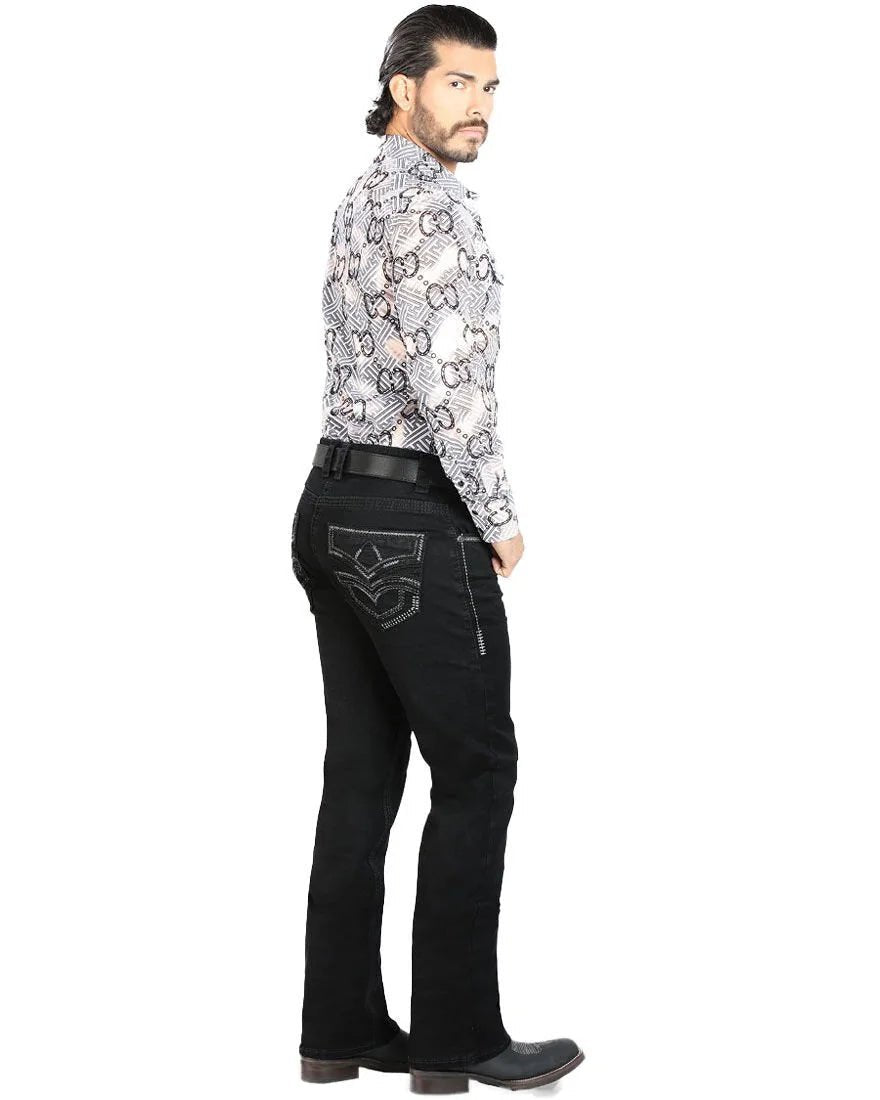 Men's Boot Cut Western Jeans – Stretch Denim Cowboy Pants – Black 1867 - OriginalWestern.com