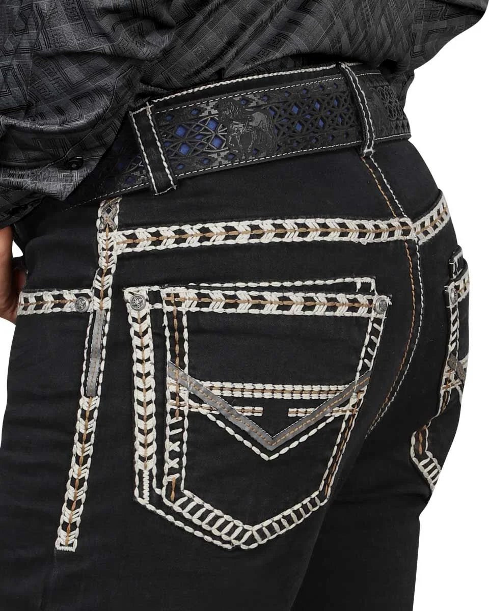 Men's Boot Cut Western Jeans – Stretch Denim Cowboy Pants - Black 1872 - OriginalWestern.com