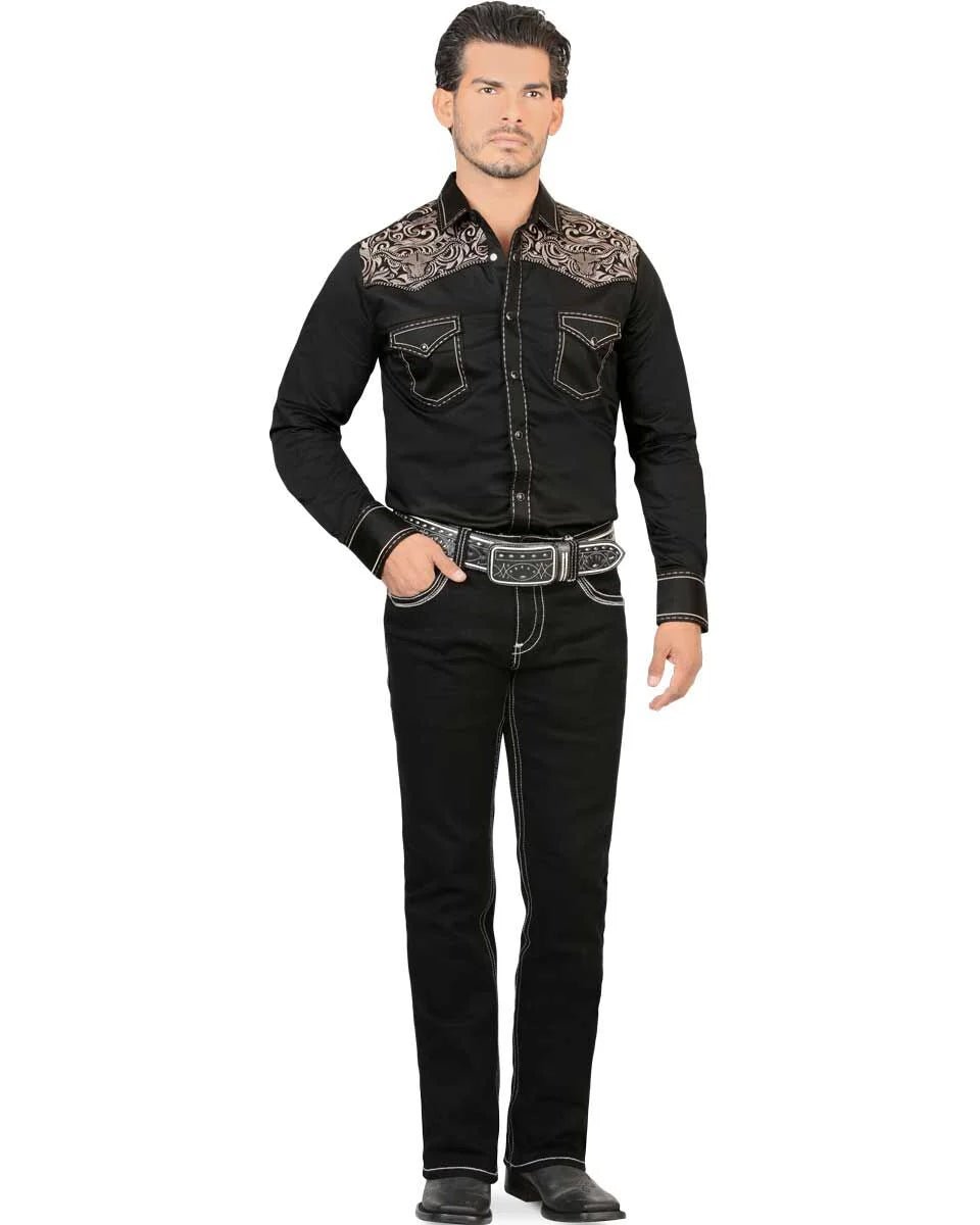 Men's Boot Cut Western Jeans – Stretch Denim Cowboy Pants -Black 4665 - OriginalWestern.com