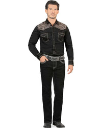Men's Boot Cut Western Jeans – Stretch Denim Cowboy Pants -Black 4665 - OriginalWestern.com