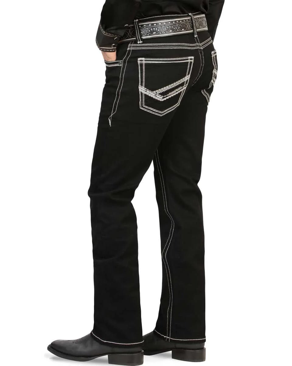 Men's Boot Cut Western Jeans – Stretch Denim Cowboy Pants -Black 4665 - OriginalWestern.com
